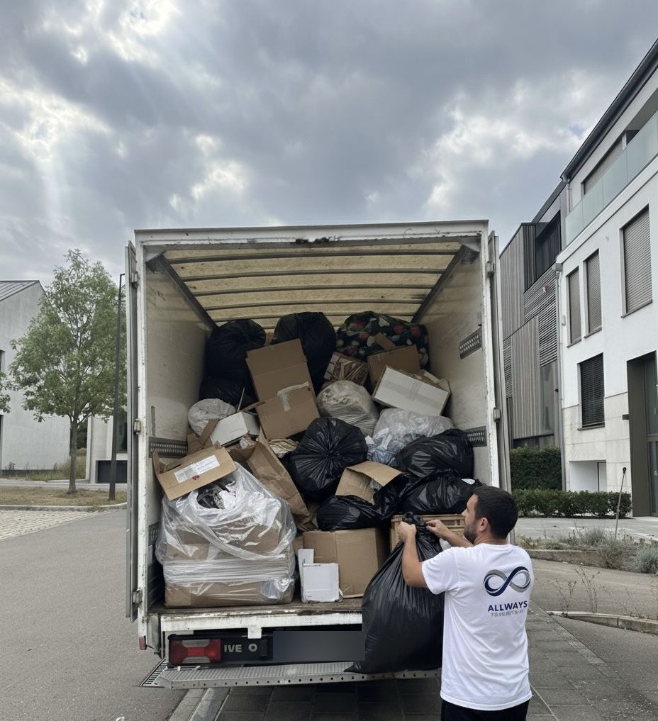 Un équipier Allways charge le camion pendant un débarras